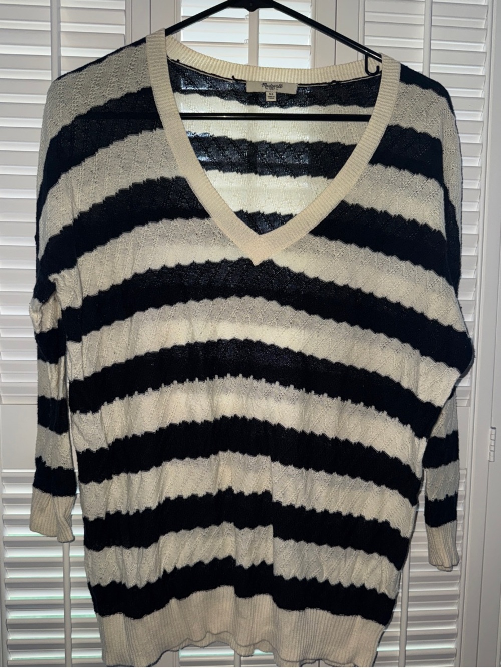 Madewell Black and White Striped V-Neck Sweater